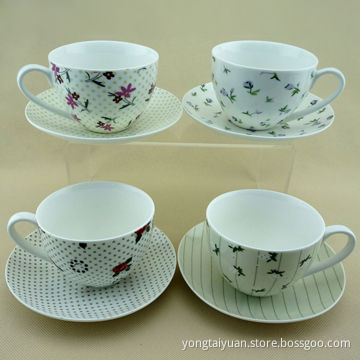 Four Tea/Coffee Cup and Saucer Set for Promotions, in Printed Gift Box, with Flower and Butterfly